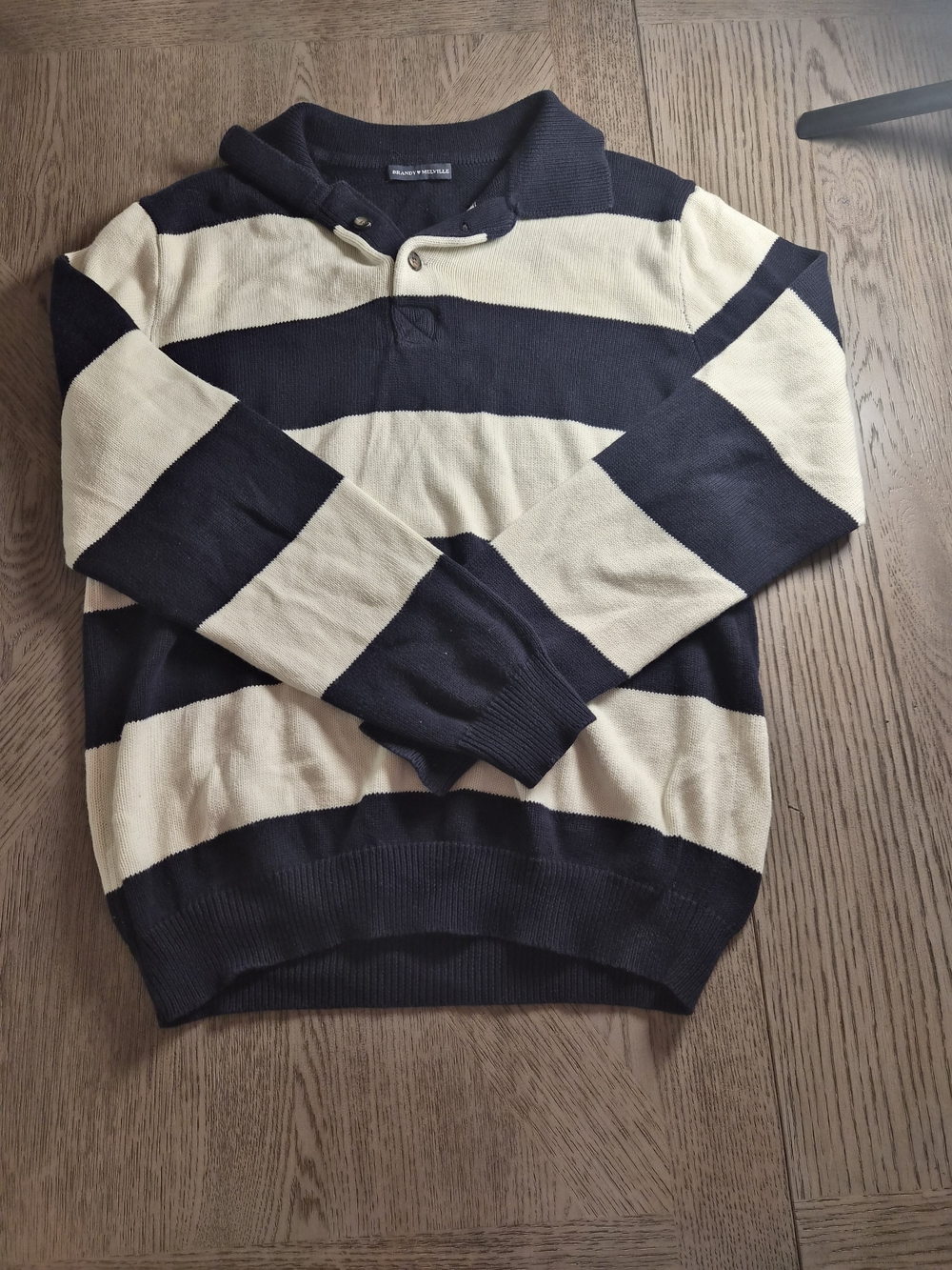 Brandy Melville Navy & Cream Striped Varsity Rugby Jacket